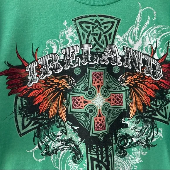Vintage 90s Tee Green Celtic Cross Graphic T-Shirt St. Patrick’s Day Retro XL - Picture 2 of 14